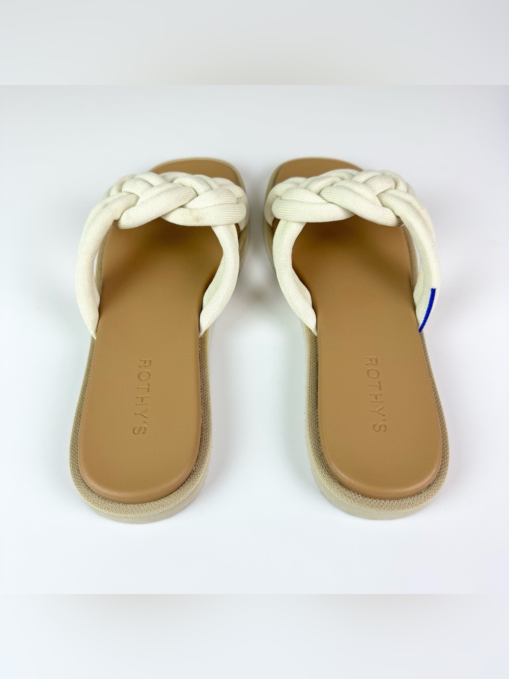 Rothy's The Summer Sandals White Sand Braided Knotted Slides Size 11 - Picture 7 of 11